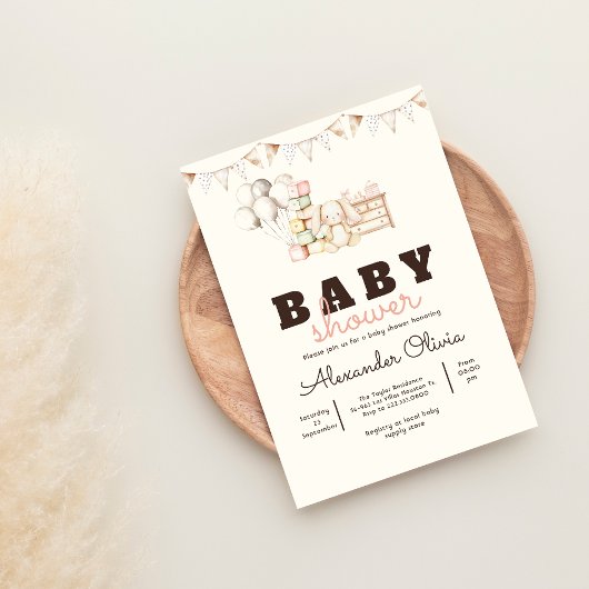 Invitation Baby shower Boho de lapin mignon
