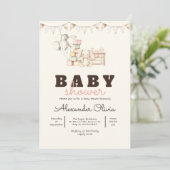 Invitation Baby shower Boho de lapin mignon (Debout devant)