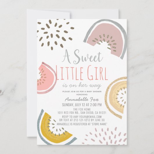Invitation Baby shower Boho de pastèque douce (Devant)