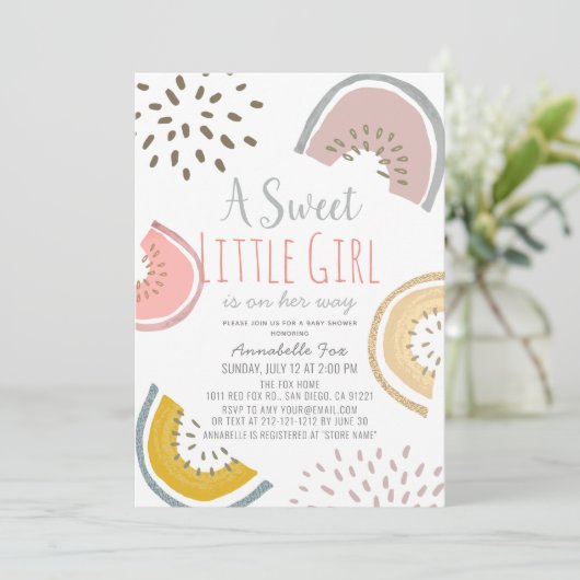 Invitation Baby shower Boho de pastèque douce (Debout devant)