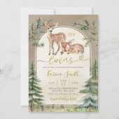 Invitation Baby shower boho Deer Twins Woodland (Devant)