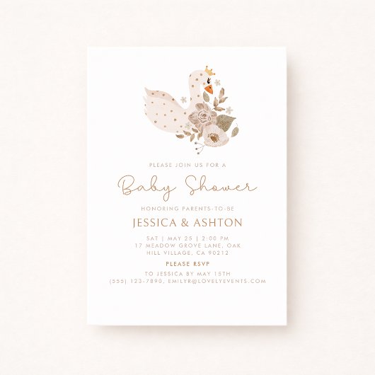 Invitation Baby shower Boho - Design cygne et flor
