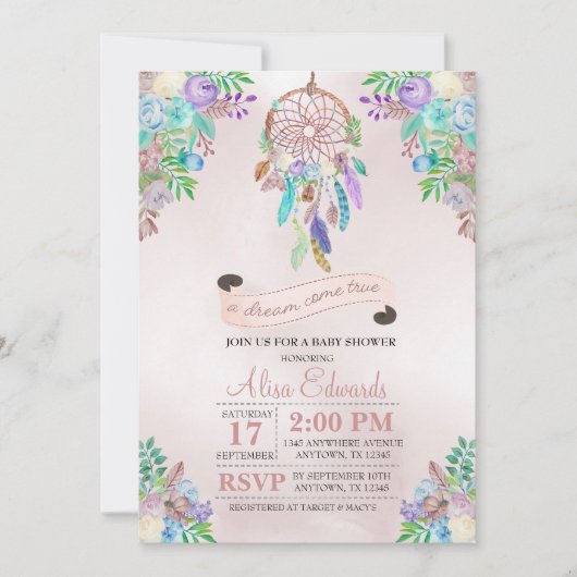 Invitation Baby shower Boho Dreamcatcher (Devant)