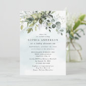 Invitation Baby shower Boho Dusty Blue Eucalyptus Greenery (Debout devant)