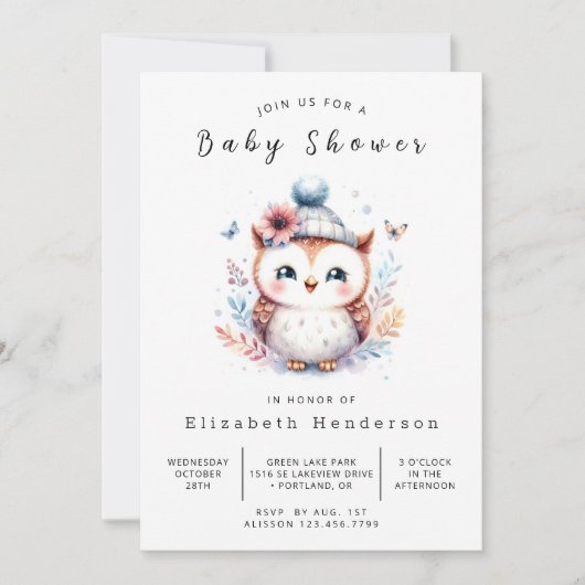 Invitation Baby shower Boho Editable Owl (Devant)