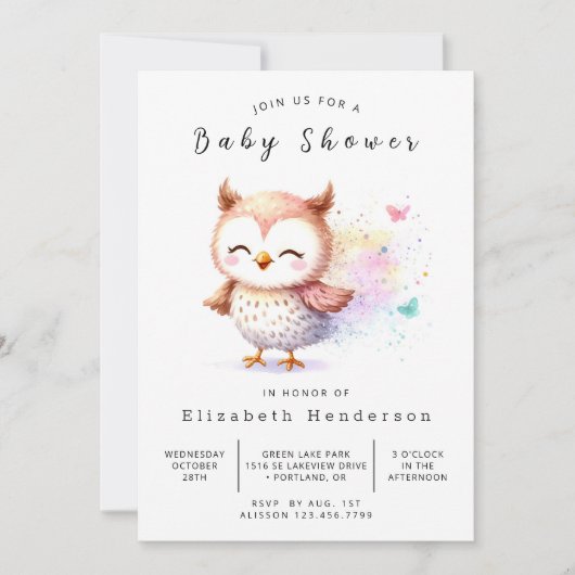 Invitation Baby shower Boho Elegant Owl (Devant)