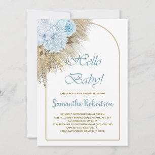 Invitation Baby shower Boho en laiton bleu Pampas