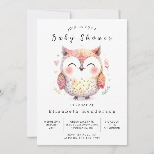 Invitation Baby shower Boho Enchanted Owl (Devant)