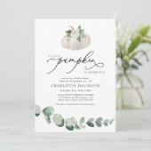 Invitation Baby shower Boho Eucalyptus Citrouille blanc (Debout devant)
