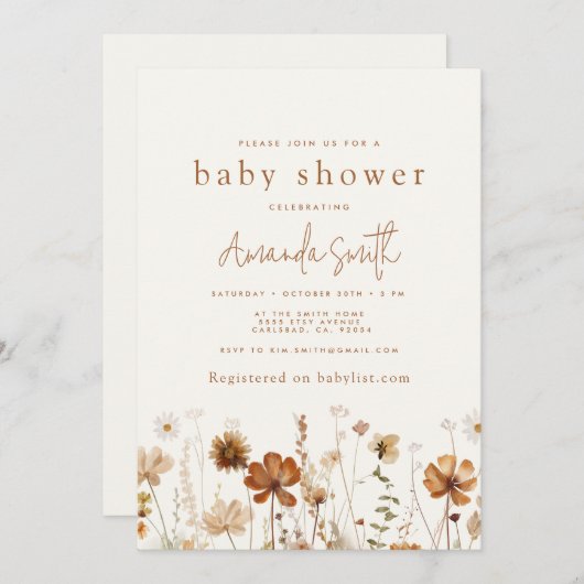 Invitation Baby shower Boho Fall (Devant / Derrière)