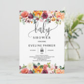 Invitation baby shower Boho Fall orange marigold (Debout devant)