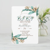 Invitation Baby shower Boho Feuilles d'aquarelle (Debout devant)