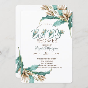 Invitation Baby shower Boho Feuilles d'aquarelle
