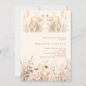 Invitation Baby shower boho fleur sauvage beige crème rose (Devant)