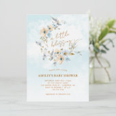 Invitation Baby shower Boho Fleur sauvage bleu (Debout devant)