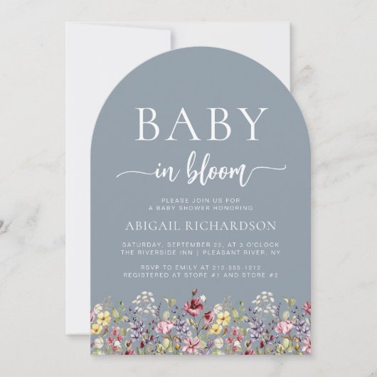 Invitation Baby shower Boho Fleur sauvage Dusty Blue Arch (Devant)