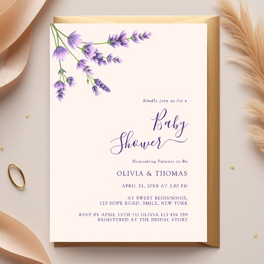 Invitation Baby shower Boho Fleur sauvage Lavender Bliss