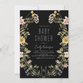 Invitation Baby shower Boho Fleur sauvage noir Élégant modern (Devant)