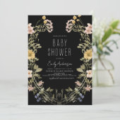 Invitation Baby shower Boho Fleur sauvage noir Élégant modern (Debout devant)