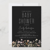 Invitation Baby shower Boho Fleur sauvage noir Élégant modern (Devant)