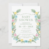 Invitation Baby shower boho fleur sauvage rose pâle (Devant)