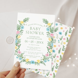 Invitation Baby shower boho fleur sauvage rose pâle