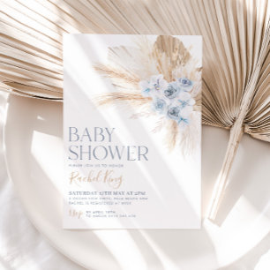 Invitation Baby shower Boho Fleurs d'invitation bleu neutre
