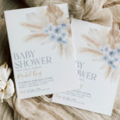 Invitation Baby shower Boho Fleurs d'invitation bleu neutre