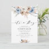 Invitation baby shower boho floral bleu poussiéreux invitatio (Debout devant)