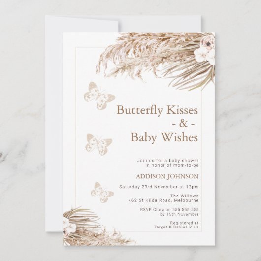 Invitation Baby shower Boho Floral Butterfly Kisses (Devant)