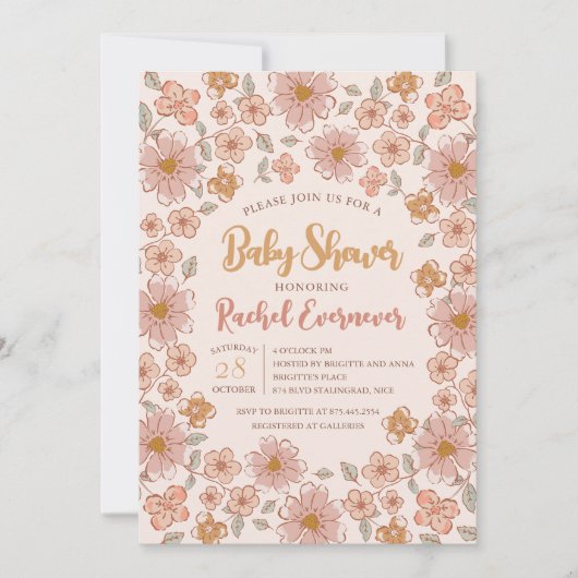 Invitation Baby shower boho floral Ditsy (Devant)