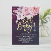 Invitation Baby Shower Boho Floral Feather Violet Bokeh Lumiè (Debout devant)