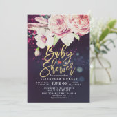 Invitation Baby shower Boho Floral Plumes violet Bokeh Lumièr (Debout devant)
