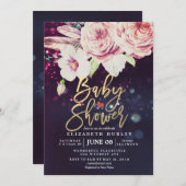 Invitation Baby shower Boho Floral Plumes violet Bokeh Lumièr (Devant / Derrière)