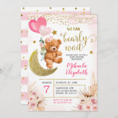 Invitation Baby Shower Boho Floral Rose Ours à pei (Devant / Derrière)