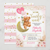 Invitation Baby Shower Boho Floral Rose Ours Canot (Devant / Derrière)