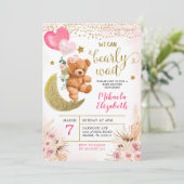 Invitation Baby Shower Boho Floral Rose Ours en At (Debout devant)