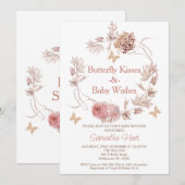 Invitation Baby shower Boho Floral Wreath Butterfly Kisses (Devant / Derrière)