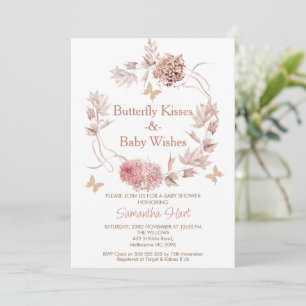 Invitation Baby shower Boho Floral Wreath Butterfly Kisses
