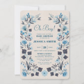 Invitation Baby shower Boho Folk Blue Boy moderne (Devant)