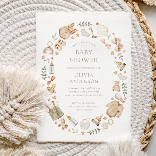 Invitation Baby shower Boho Genre Neutre Vêtements de bébé