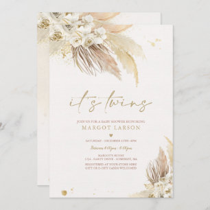Invitation Baby shower Boho Grass Pampas Twin Neutre Genre
