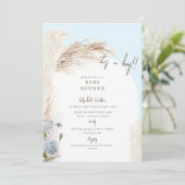 Invitation Baby shower Boho Icy Blue Pampas (Debout devant)