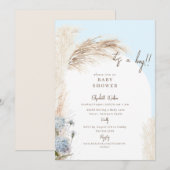 Invitation Baby shower Boho Icy Blue Pampas (Devant / Derrière)