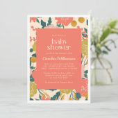 Invitation Baby shower Boho Jaune Orange Botanique Fleurs (Debout devant)