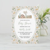 Invitation Baby shower Boho Jouets en bois Green Rainbow (Debout devant)