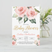 Invitation baby shower boho luxuriant fleuri et doré (Debout devant)