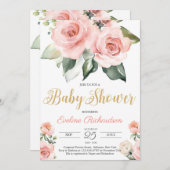 Invitation baby shower boho luxuriant fleuri et doré (Devant / Derrière)