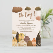 Invitation Baby shower boho marron moderne Oh boy (Debout devant)