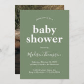 Invitation Baby shower Boho minimaliste Sage Green (Devant / Derrière)